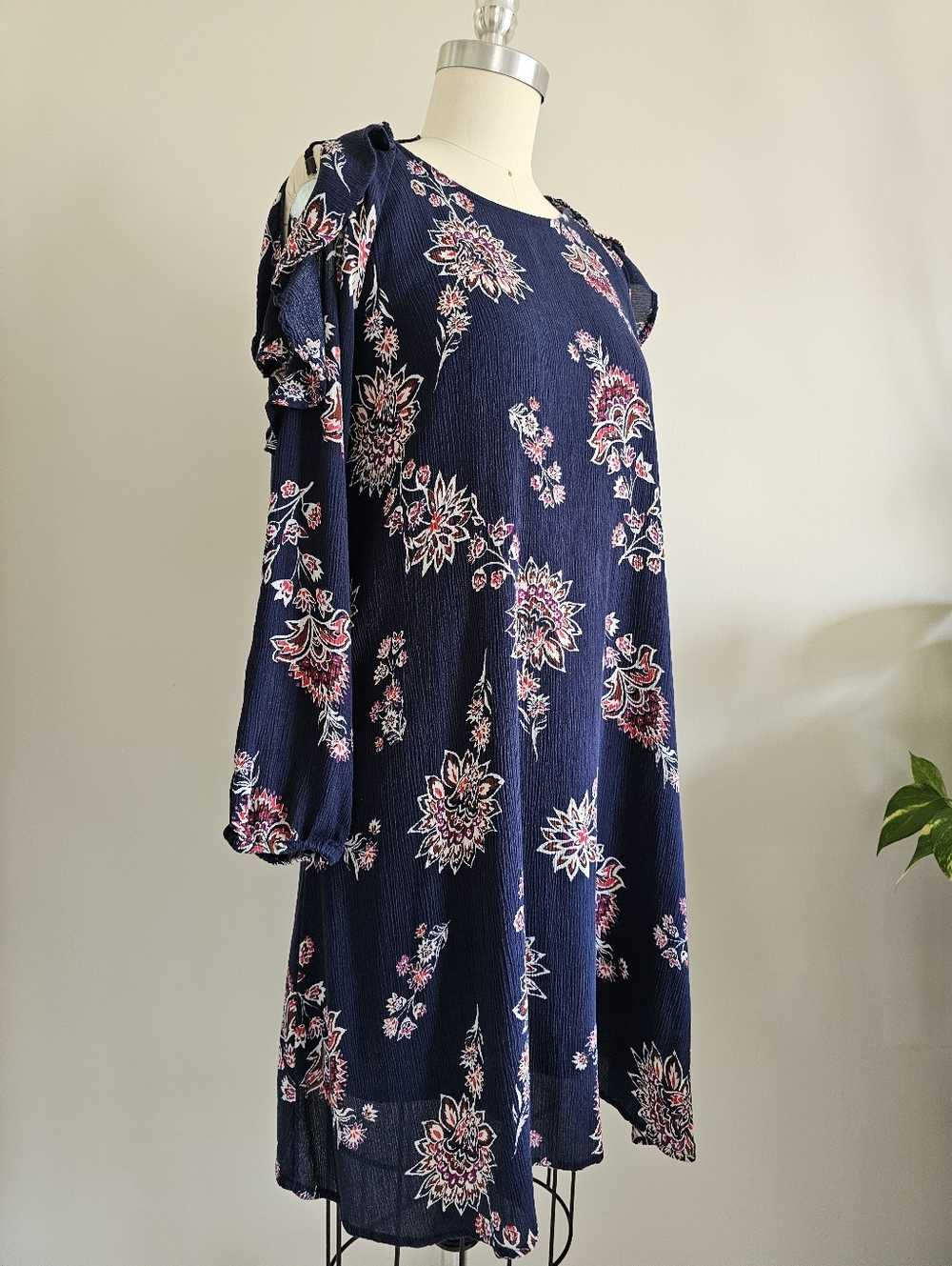 OLD NAVY boho style cold shoulder swing dress with ruffles and long sleeves
